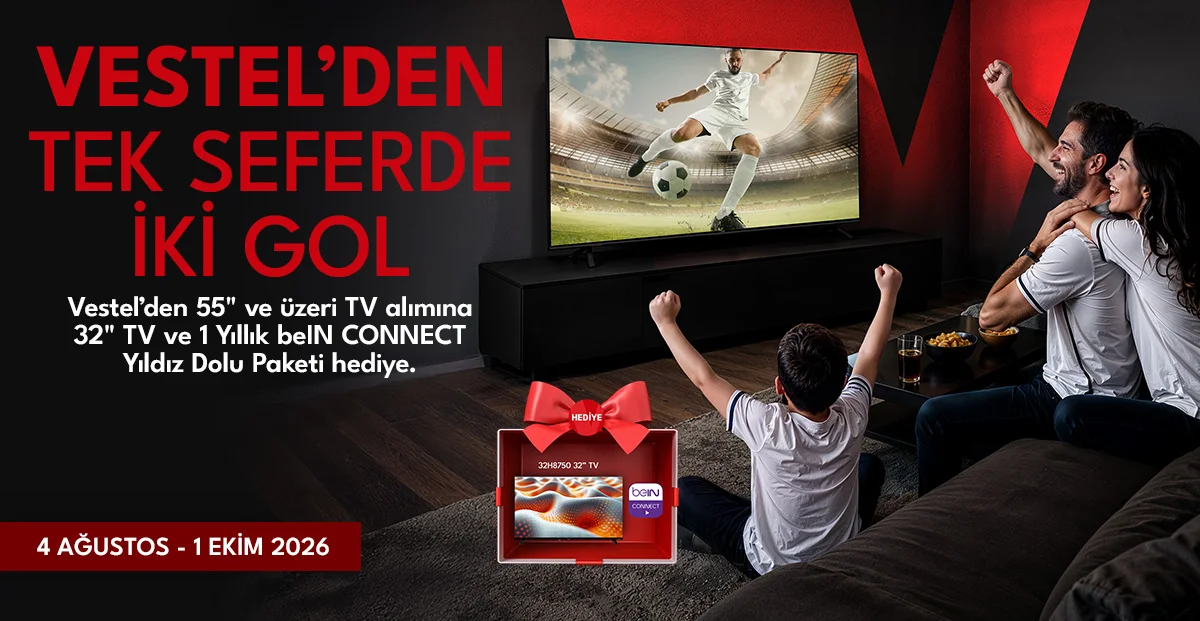 55” ve Üzeri TV Alımlarına 32” TV ve 1 Yıllık beINCONNECT Yıldız Dolu Paket Hediye!