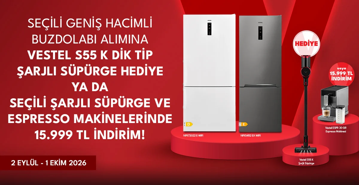 Geniş Hacimli Buzdolabı alımı yanında S55 K Süpürge Hediye!
